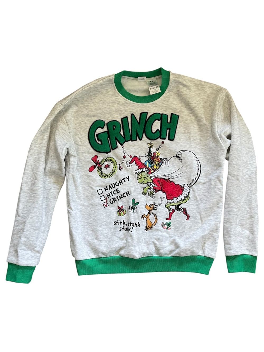 The Grinch Graphic Crew Sweatshirt in Heather Gray & Green